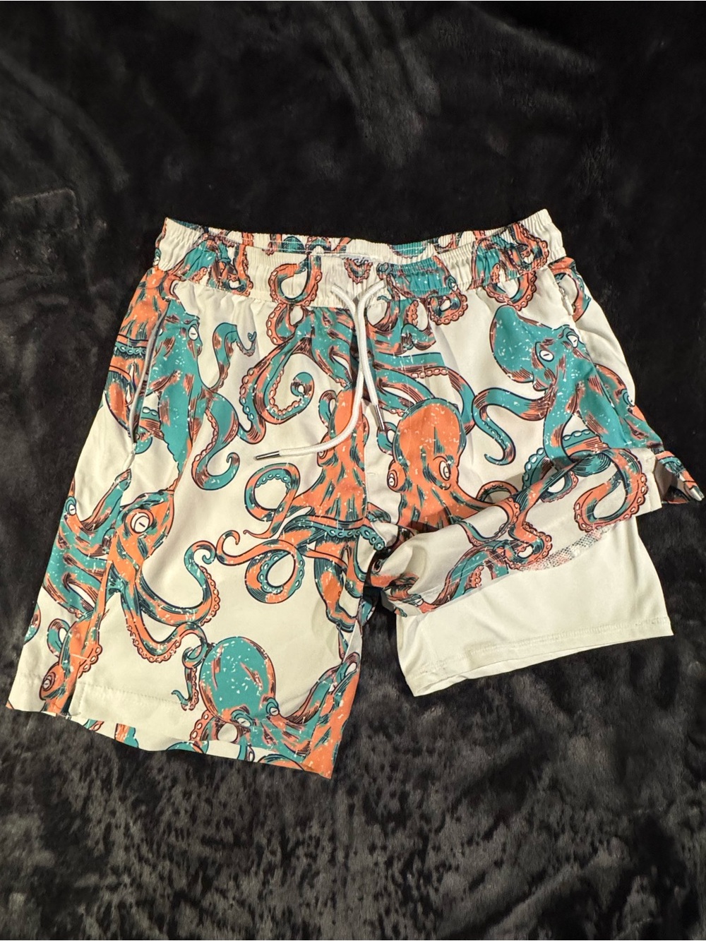 Octopus Print Swim Shorts - Teal & Orange